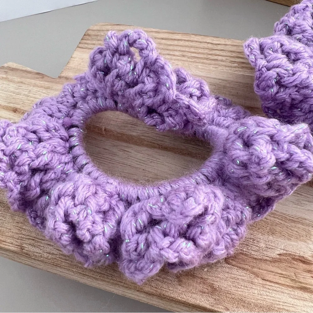 Scrunchies Sparkle Sweet Violet Handmade Crochet Set Of 2